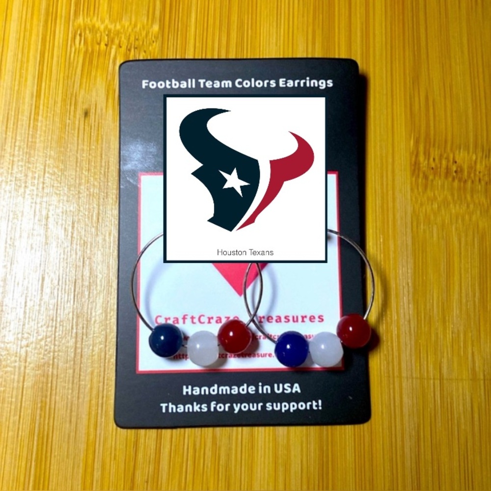 Houston Texans Bead Silver Earrings - Handmade